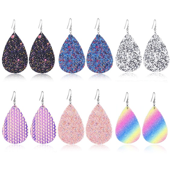 Jewelry - BOGO Free Leather Glitter Teardrop Earrings